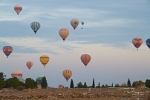 Hot Air balloons Roman city of Hierapolis in Pamukkale Turkey 